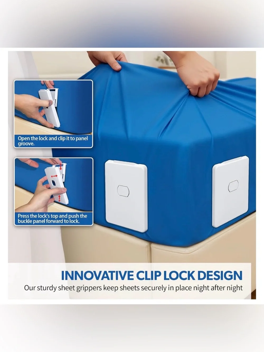 Bed Sheet Holder with Clips Lock, Open Corner Fitted Bedsheet Holders